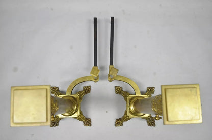 19th C. French Empire Bronze Large 32" Paw Foot Column Fireplace Andirons - Pair