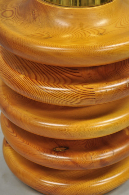 Vintage Mid Century Modern Sculpted Pine Wood Stacked Beehive Table Lamp