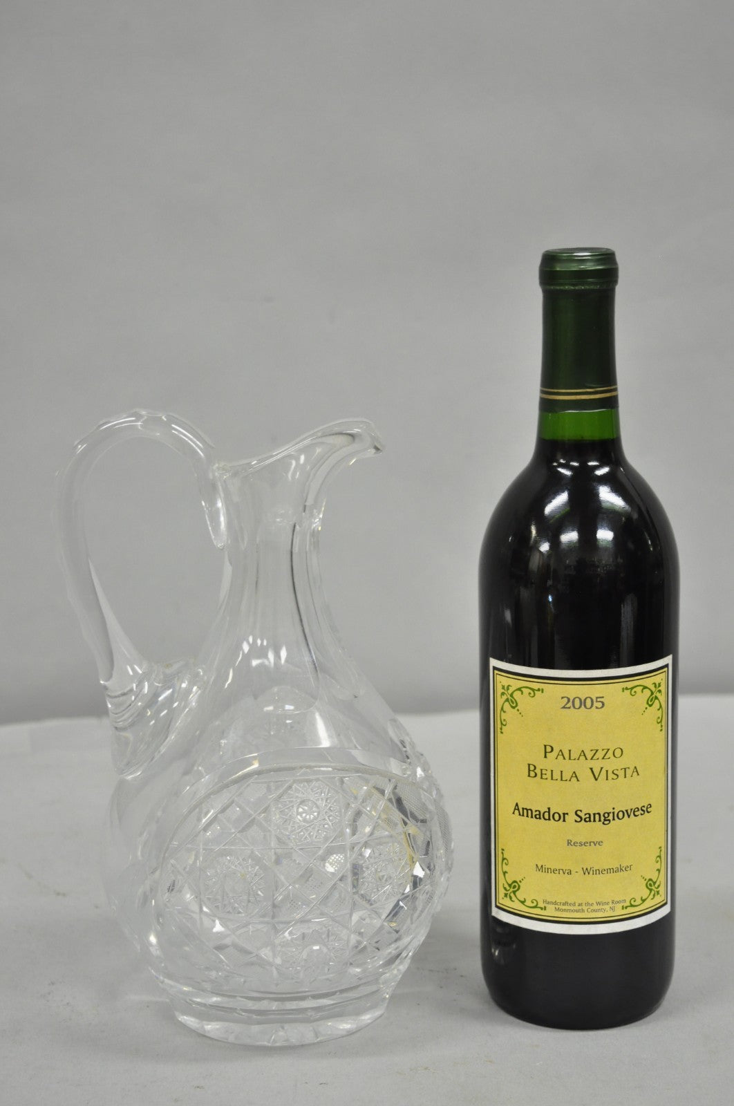 Antique Victorian Leaded Crystal Glass Diamond Etched Small Water Pitcher Jug