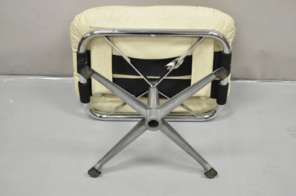Vintage Directional Mid Century Modern Tubular Aluminum Base Swivel Ottoman