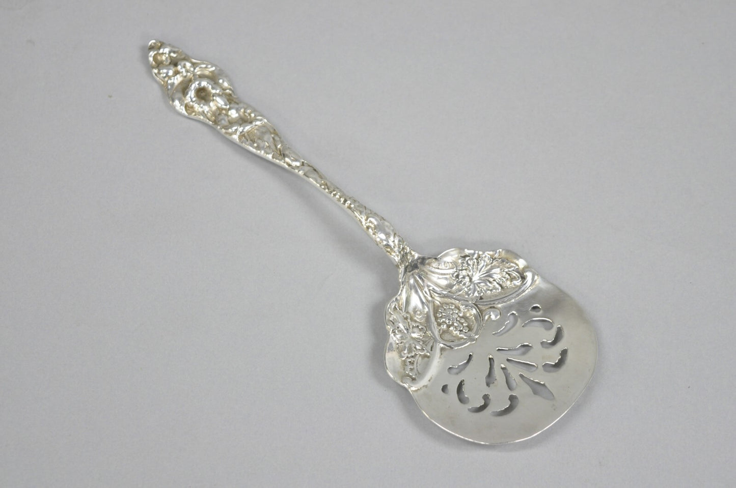 Antique Art Nouveau Sterling Silver Tomato Server with Floral Repousse