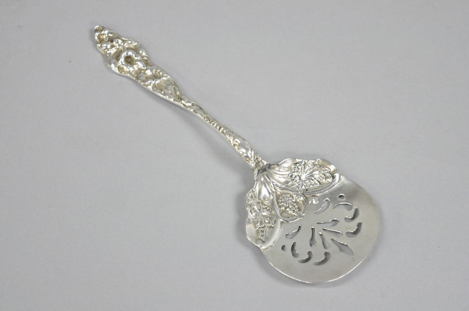 Antique Art Nouveau Sterling Silver Tomato Server with Floral Repousse