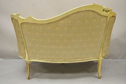 Vintage French Louis XV Rococo Style Yellow & Green Settee Loveseat Sofa