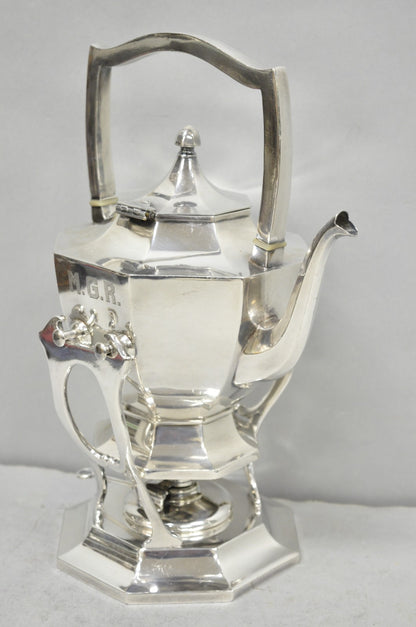 Antique Wilcox Art Deco Silver Plated Tilting Coffee Teapot on Stand "M.G.R."