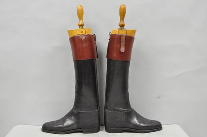 Vintage Maxwell London English Leather Black & Brown Horse Riding Boots w/ Trees