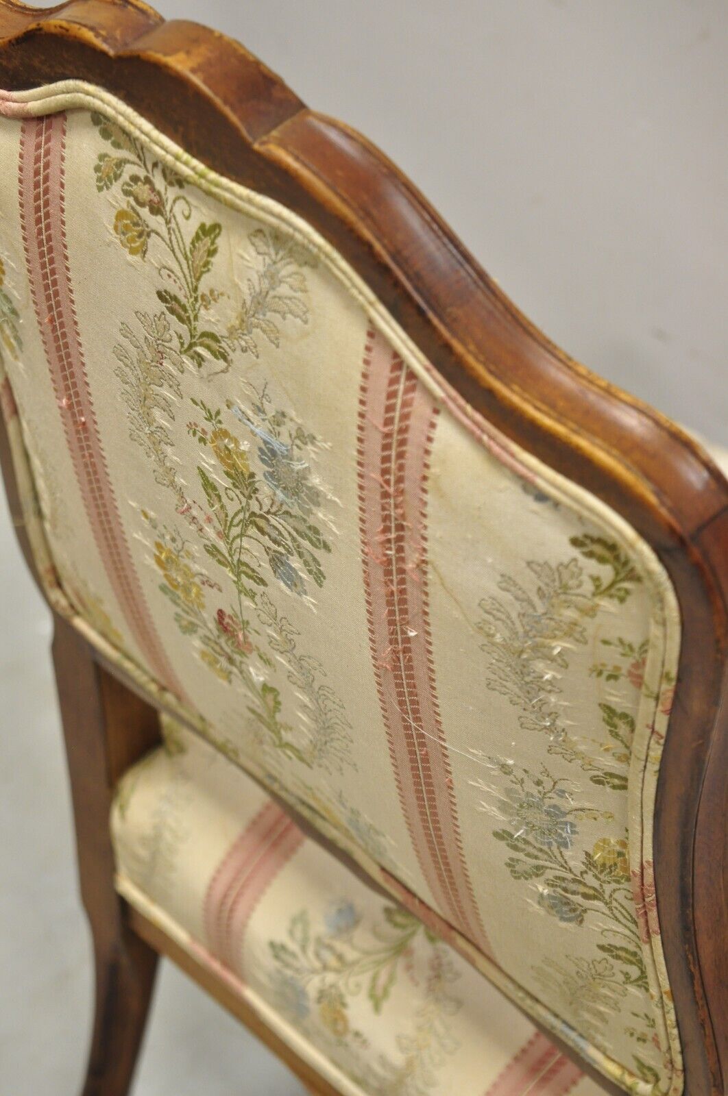 Vintage French Louis XV Style Small Boudoir Accent Side Chair w/ Pink Stripes