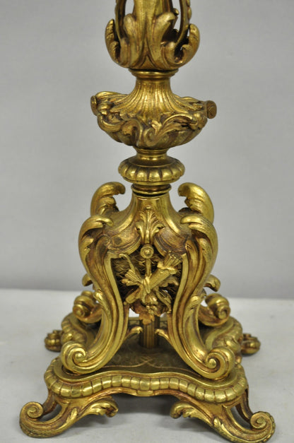 Antique French Rococo Baroque Gold Bronze Leafy Scroll Candelabra Table Lamp