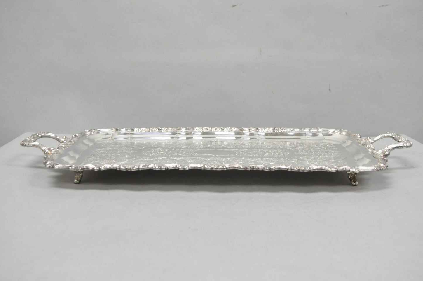 Vintage Sheridan Victorian Silver Plated Narrow Footed Serving Platter Bar Tray