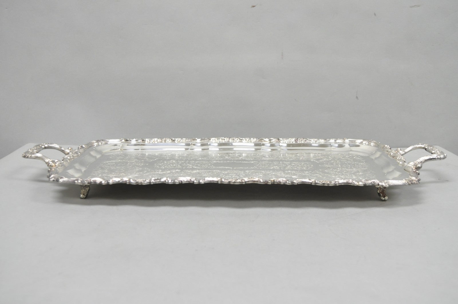 Vintage Sheridan Victorian Silver Plated Narrow Footed Serving Platter Bar Tray