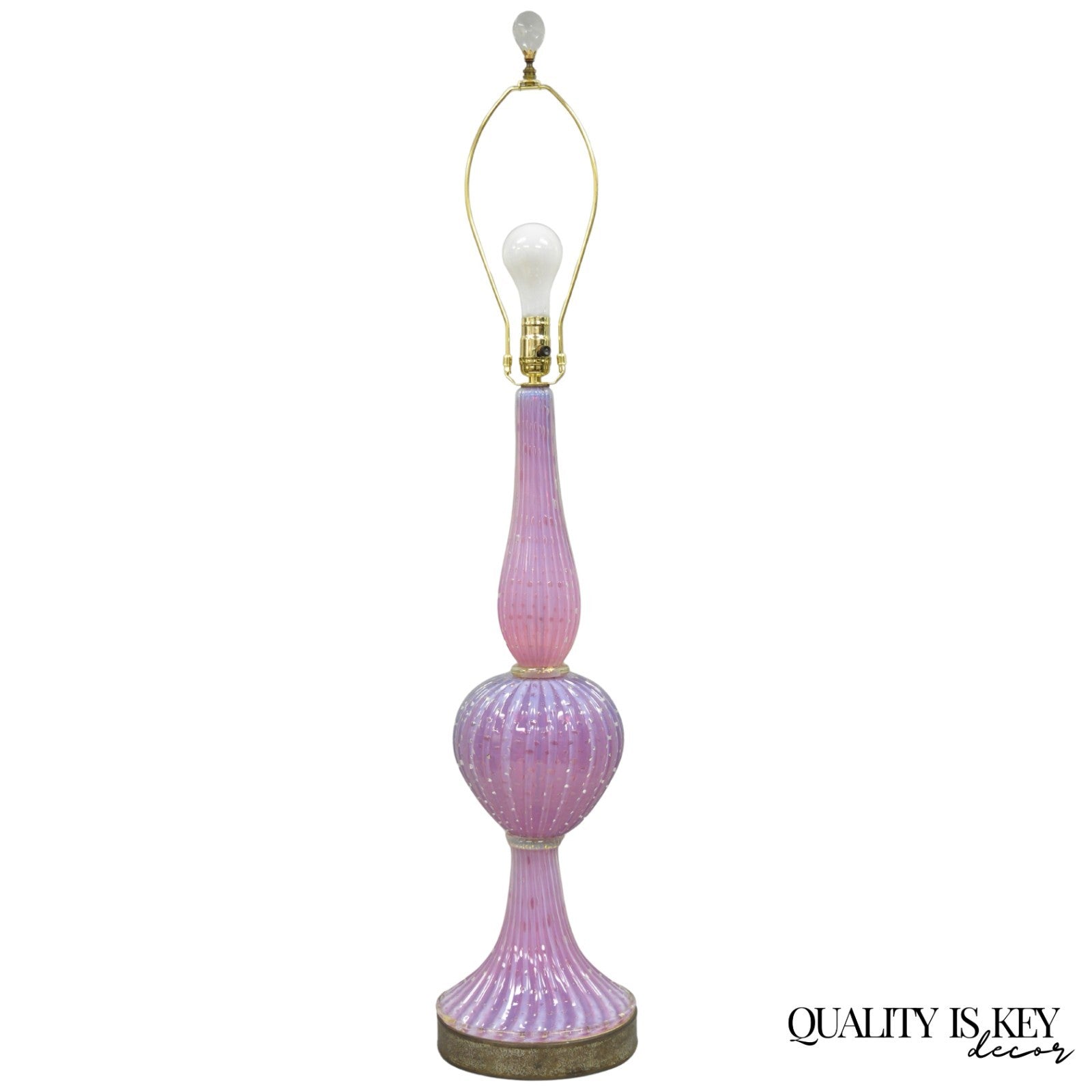 Vintage Italian Mid Century Modern Murano Pink & Purple Bubble Glass Table Lamp