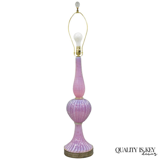 Vintage Italian Mid Century Modern Murano Pink & Purple Bubble Glass Table Lamp