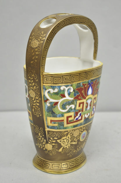 Antique Nippon Morimura Art Deco Hand Painted Porcelain Top Handle Bucket Vase