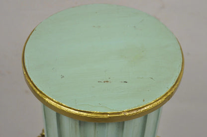 Antique French Empire Neoclassical Green & Gold Painted Wooden Column Pedestal
