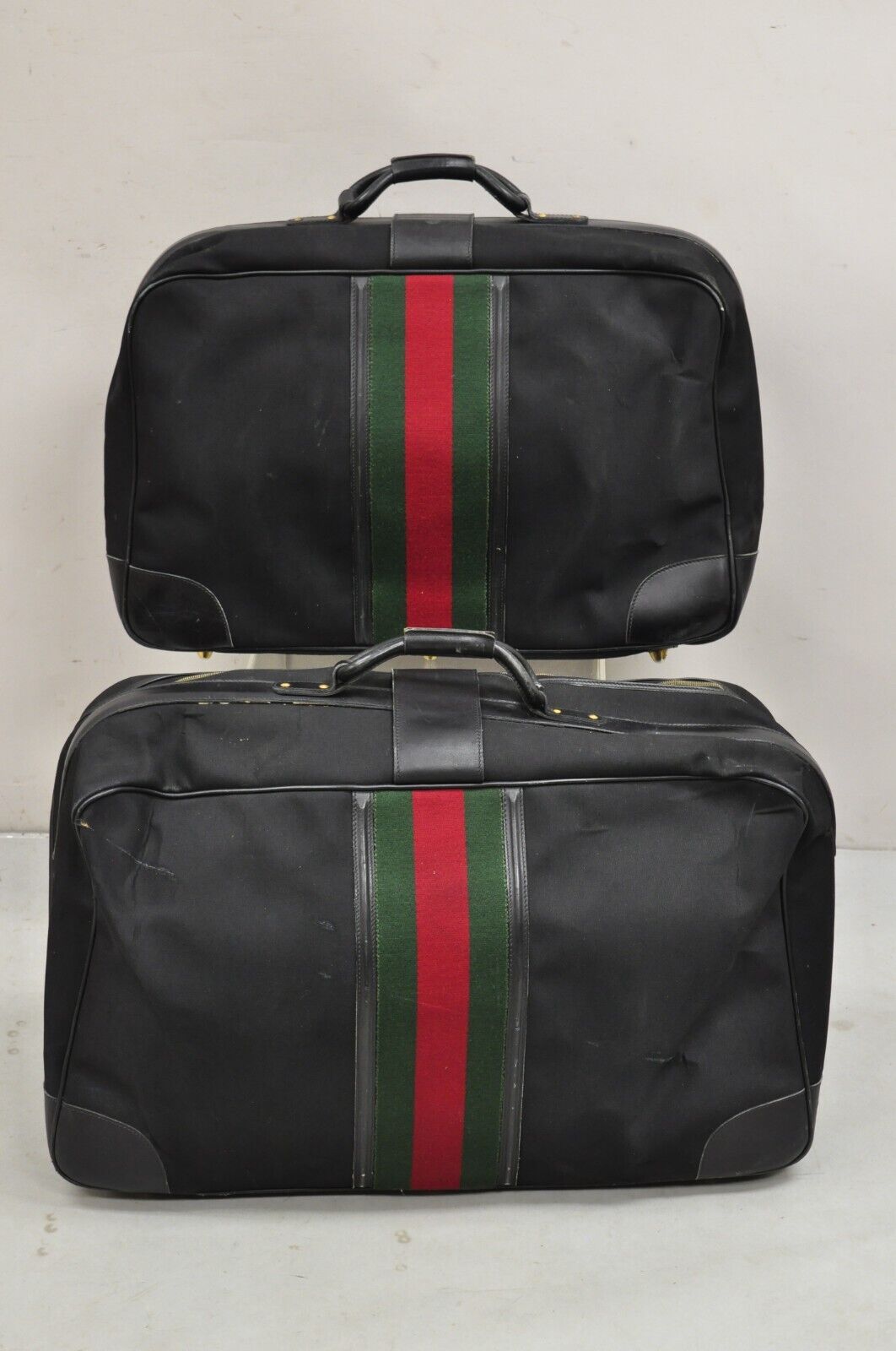 Vintage Gucci Black Canvas & Leather Suitcase Luggage His and Hers Set -2 Pc (B)