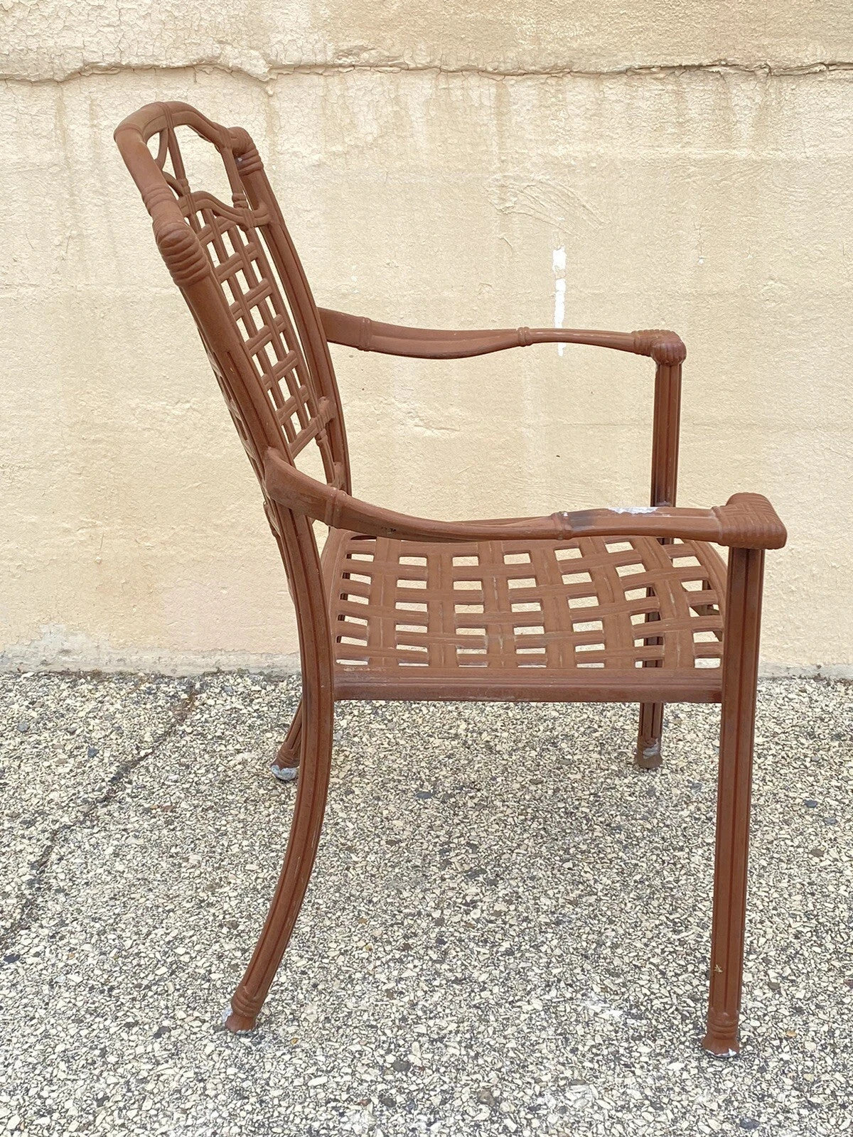 Cast Aluminum Basket Weave Lattice Rattan Metal Patio Outdoor Arm Chair