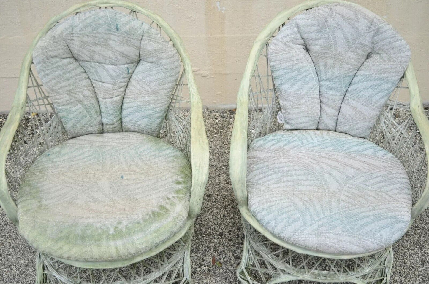 Russell Woodard Woven Spun Fiberglass Swivel Rolling Club Lounge Chairs - Pair