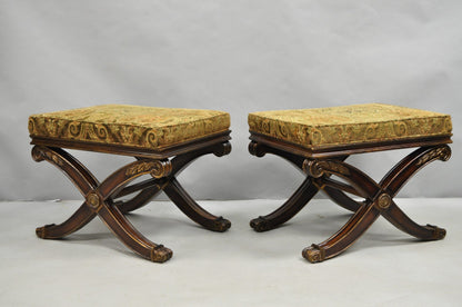 Ethan Allen Alexis X-Frame Regency Style Curule Footstool Stool Ottoman - a Pair