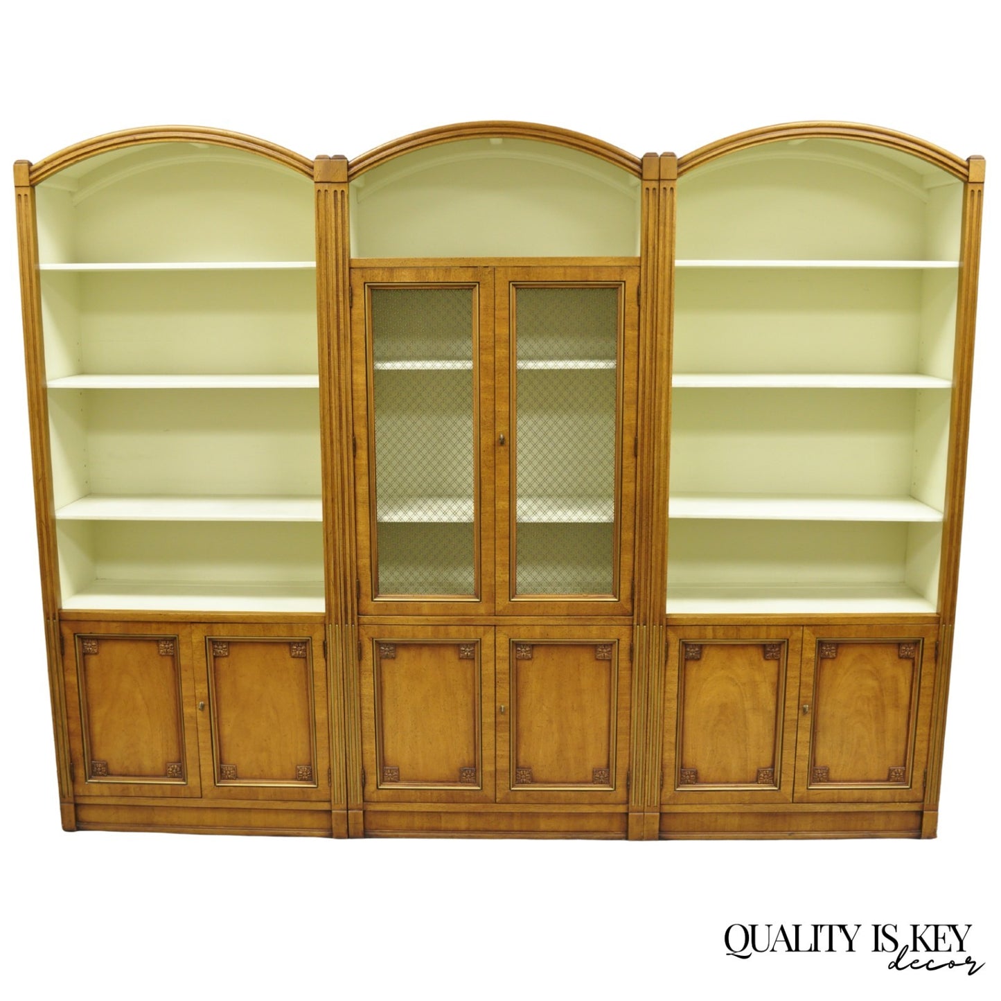 Henredon French Country Provincial Walnut Fruitwood 3 Pc Wall Unit Bookcase