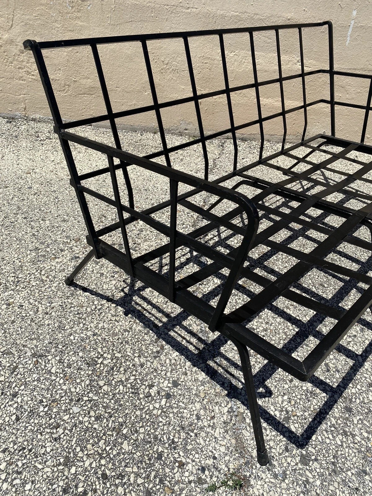 Vintage Mid Century Modern Black Wrought Iron Arthur Umanoff Style Sofa