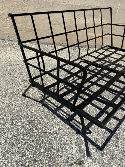 Vintage Mid Century Modern Black Wrought Iron Arthur Umanoff Style Sofa