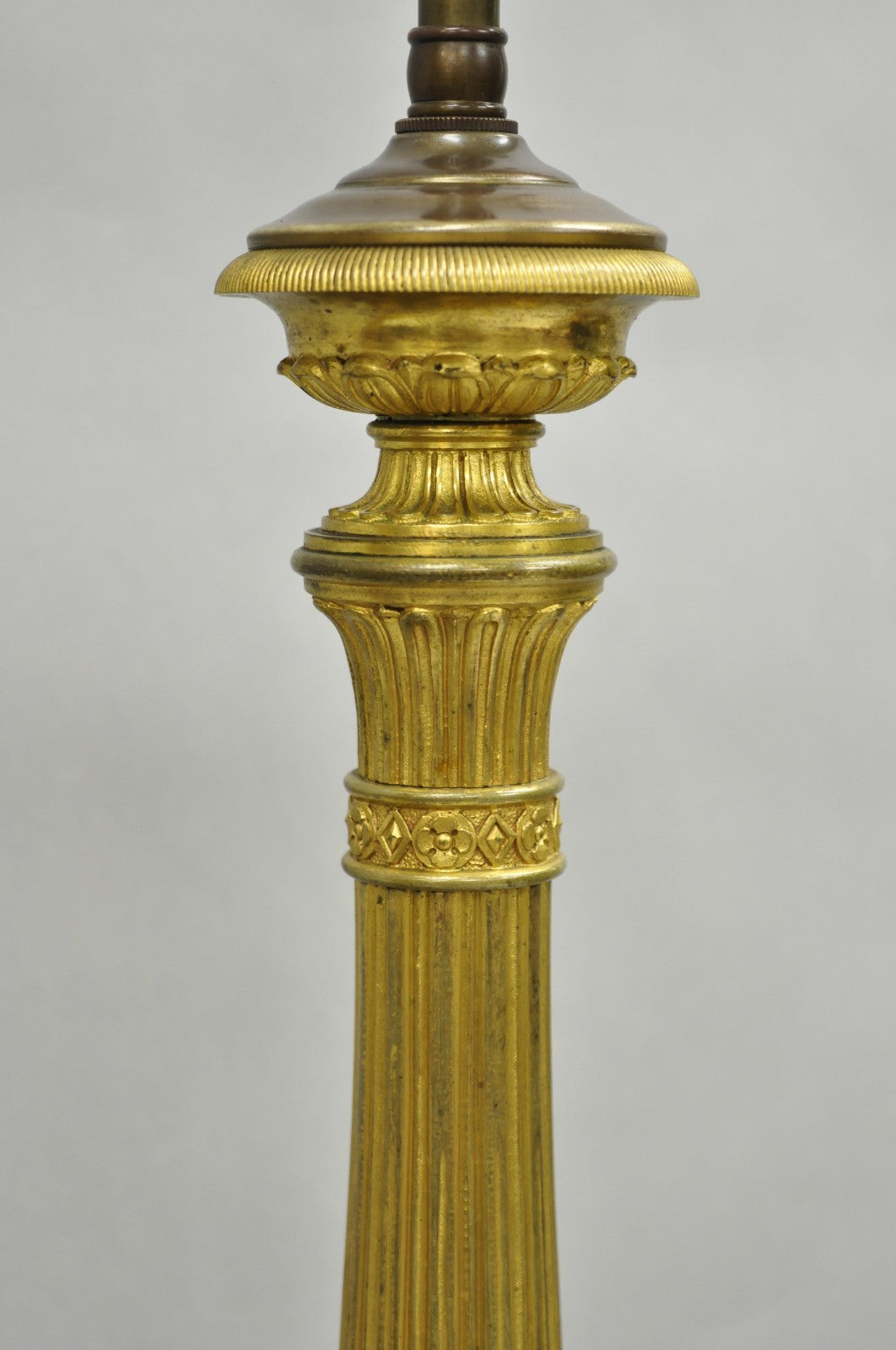Antique French Empire Neoclassical Bronze Candlestick Column Table Lamps a Pair