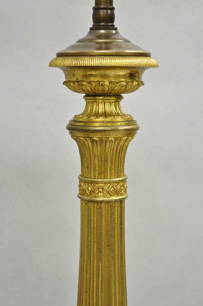 Antique French Empire Neoclassical Bronze Candlestick Column Table Lamps a Pair