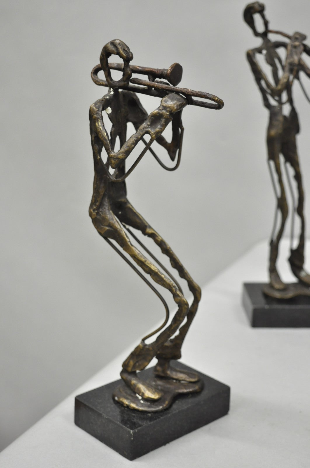 Contemporary Brutalist Style Bronze & Marble Jazz Musician Band Figures 5 Pc Set