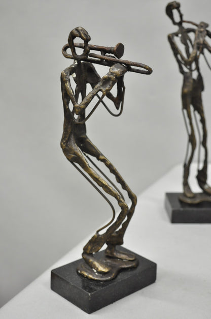 Contemporary Brutalist Style Bronze & Marble Jazz Musician Band Figures 5 Pc Set
