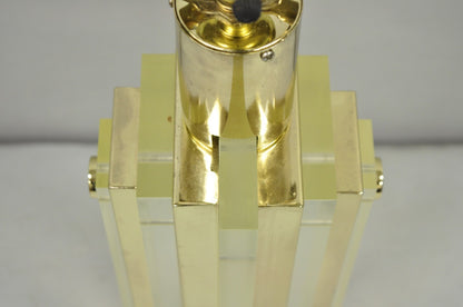 Vintage Mid Century Modern Lucite & Brass Cityscape Skyscraper Table Lamp