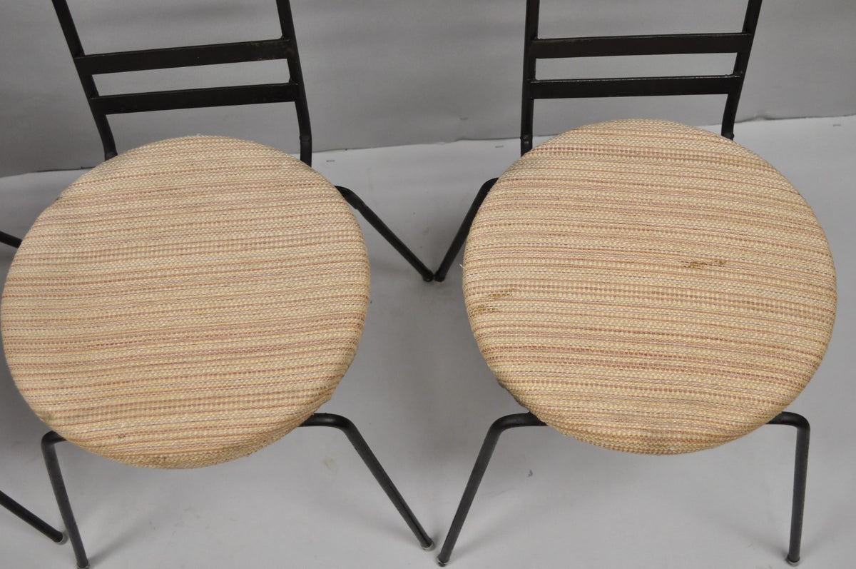 Vintage Arthur Umanoff Wrought Iron Ladder Back MCM Dining Chairs - Set of 4