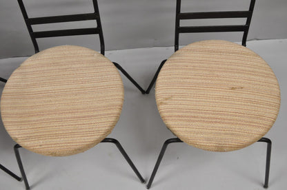 Vintage Arthur Umanoff Wrought Iron Ladder Back MCM Dining Chairs - Set of 4