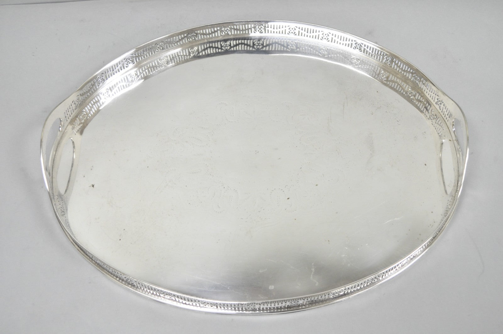Antique English Sheffield Edwardian Silver Plated Oval Serving Platter Tray