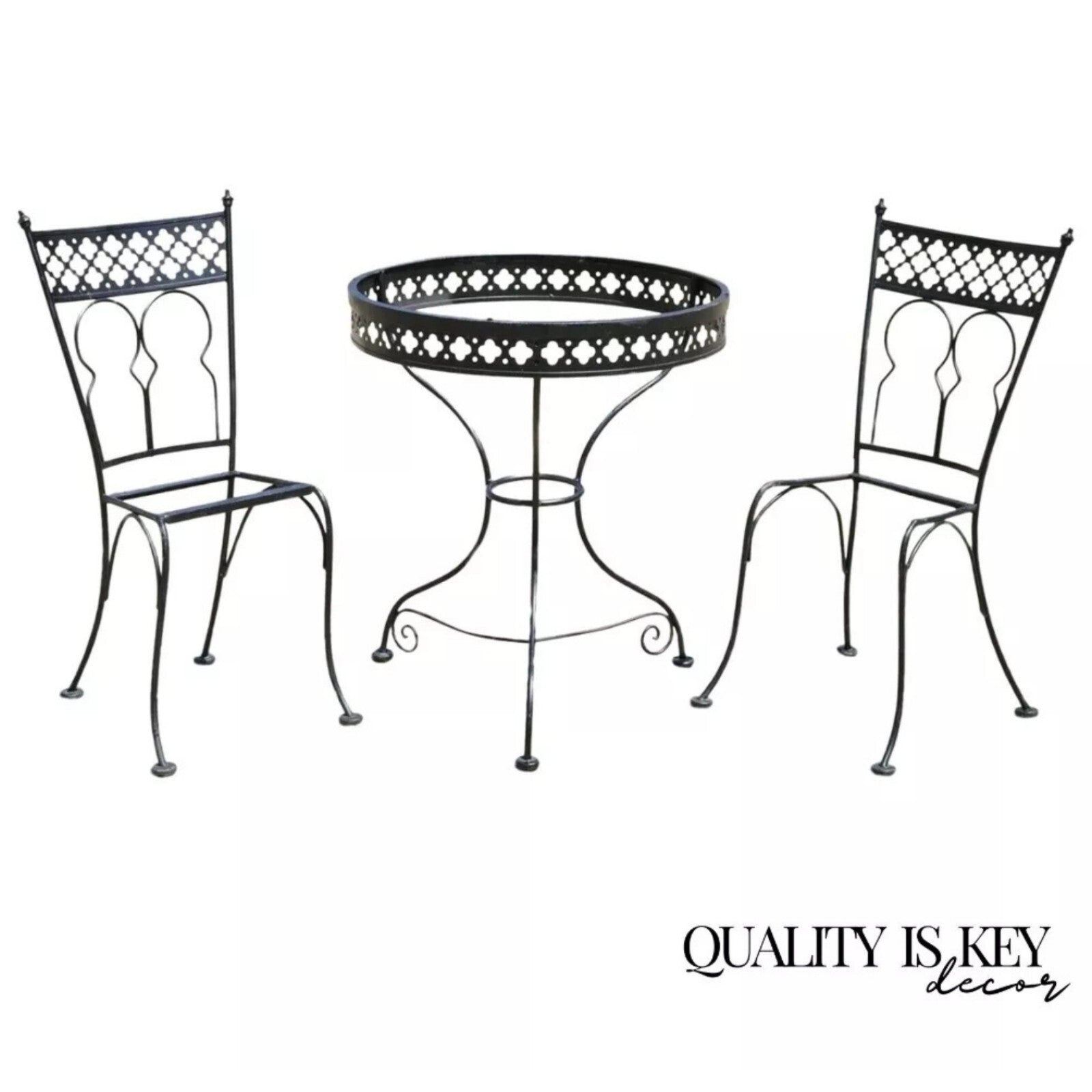 Vintage Salterini Style Wrought Iron Small Garden Patio Bistro Dining Set - 3 pc