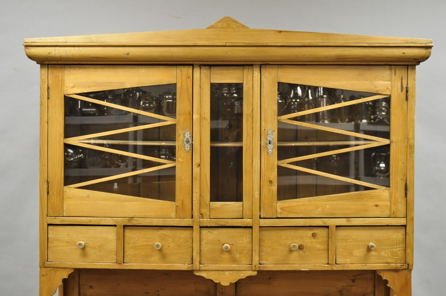 Antique French Country Provincial Pine Wood Buffet Cupboard China Cabinet Hutch
