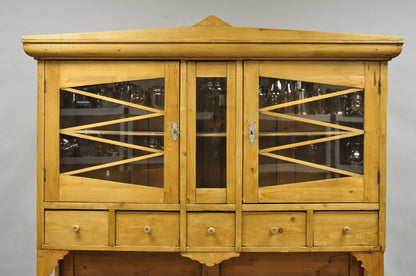 Antique French Country Provincial Pine Wood Buffet Cupboard China Cabinet Hutch
