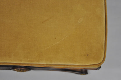 Vintage Italian Regency Style Curule Carved Walnut Upholstered X-Bench Stool