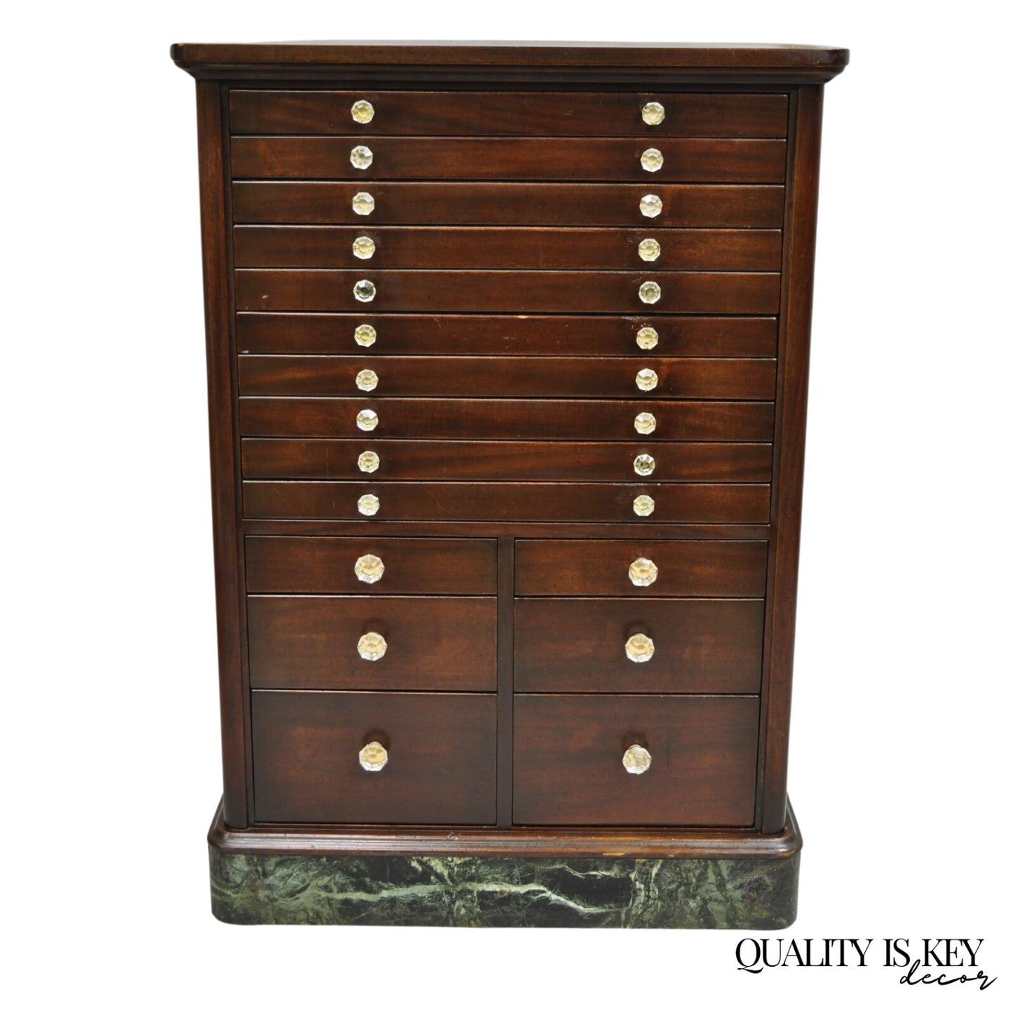Antique Arts & Crafts Mahogany 15 Drawer Medical Dental Cabinet w/ Marble Base