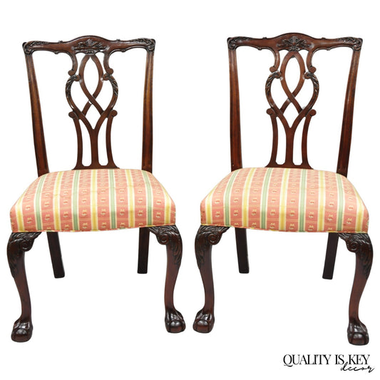 Vintage Chippendale Mahogany Ball and Claw Dining Side Chairs attr. Kindel, Pair