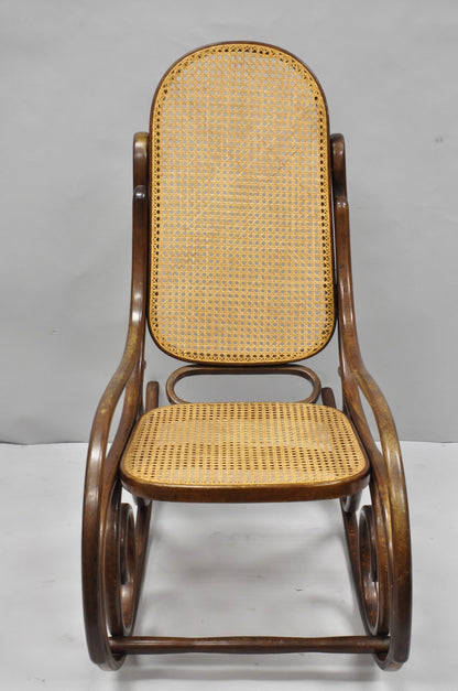 Vintage Mid Century Modern Thonet Style Bentwood & Cane Rocker Rocking Chair (B)