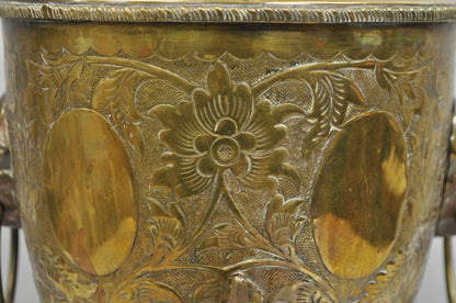 Antique Italian Renaissance Brass Floral Repousse Lions Samovar Drink Dispenser
