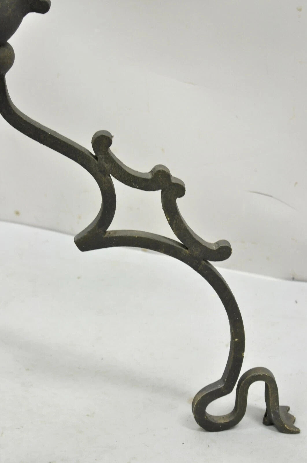 Vintage Gothic Style Wrought Iron Scrolling Base Round Glass Top Center Table