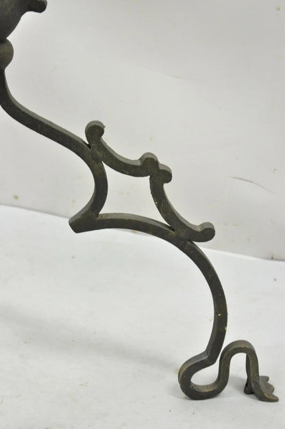 Vintage Gothic Style Wrought Iron Scrolling Base Round Glass Top Center Table