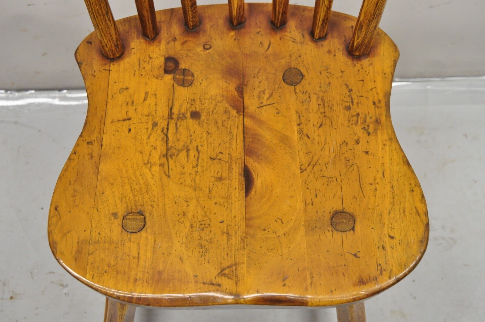 Pair Antique Hunt Country Furniture Colonial Pine Wood Hickory Style Side Chairs