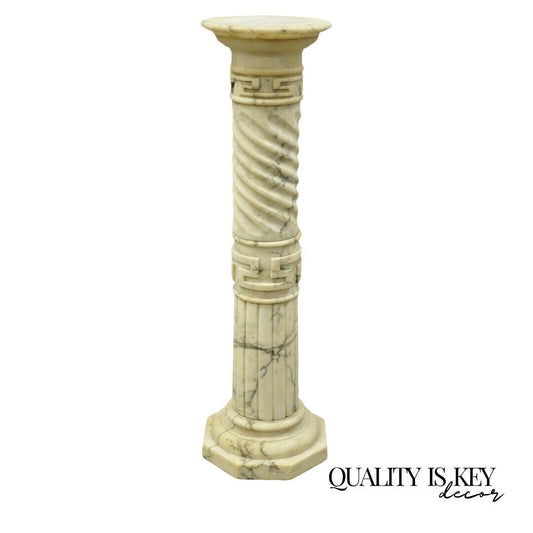 Italian Marble Classical Spiral Carved Greek Key Column Pedestal Plant Stand