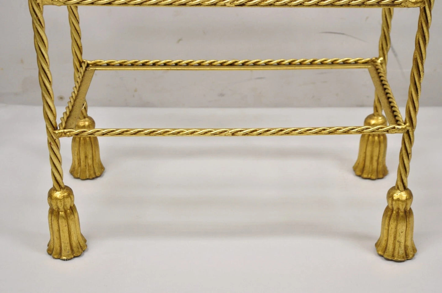 Italian Hollywood Regency Gold Gilt Iron 3 Tier Shelf Small Display Stand (A)