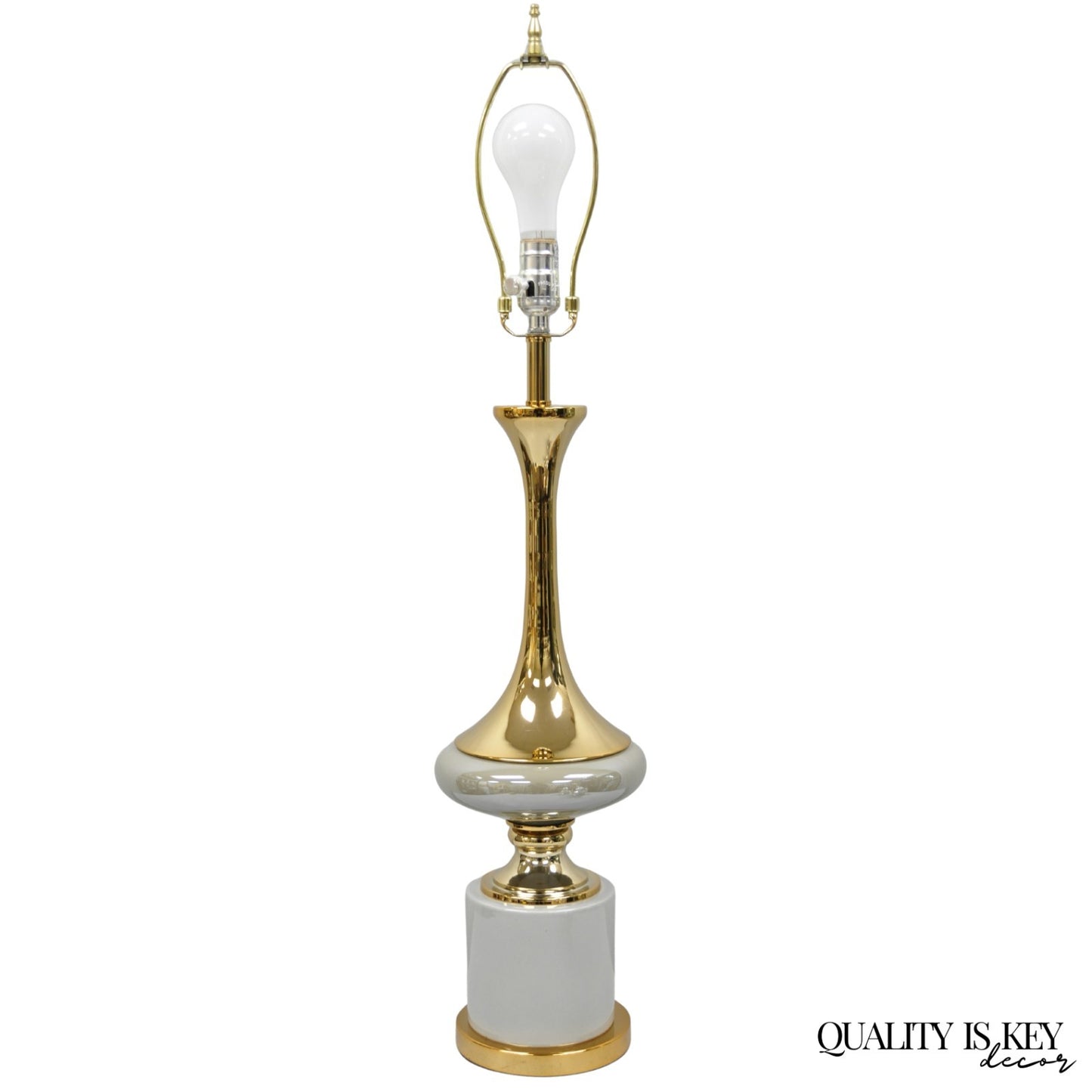 Contemporary Modern Sculptural Gold Metal & Gray Porcelain Ceramic Table Lamp