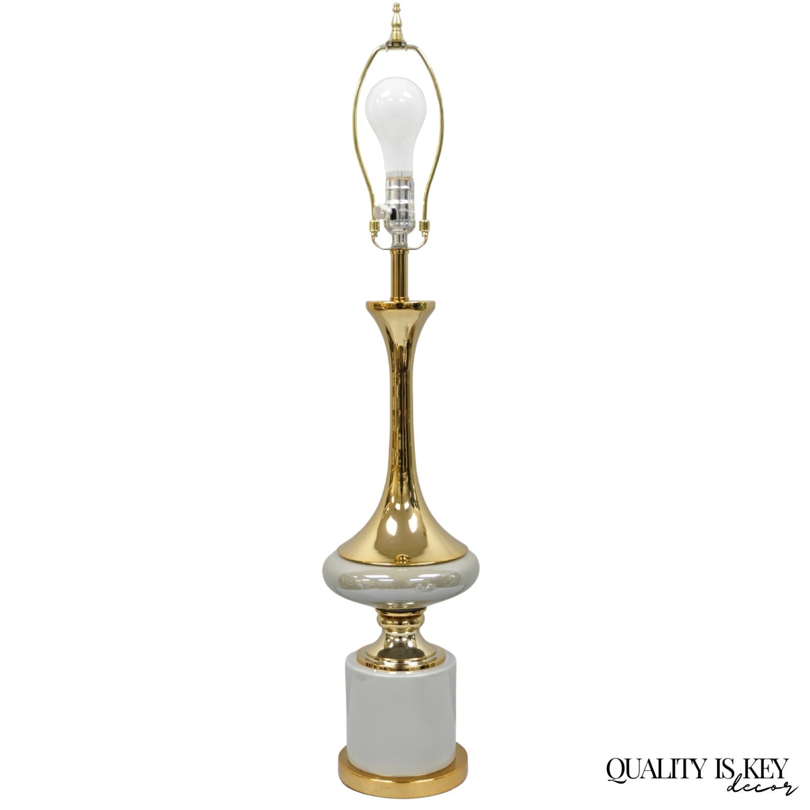 Contemporary Modern Sculptural Gold Metal & Gray Porcelain Ceramic Table Lamp