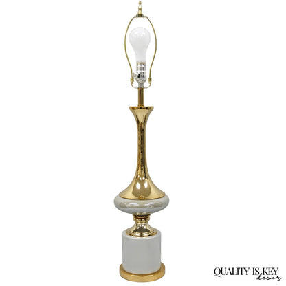 Contemporary Modern Sculptural Gold Metal & Gray Porcelain Ceramic Table Lamp