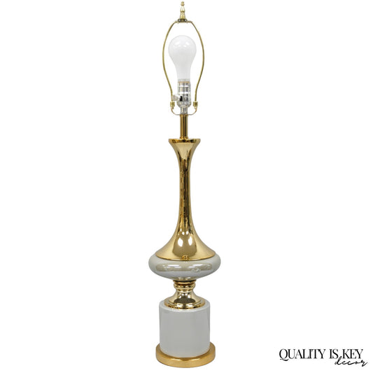 Contemporary Modern Sculptural Gold Metal & Gray Porcelain Ceramic Table Lamp