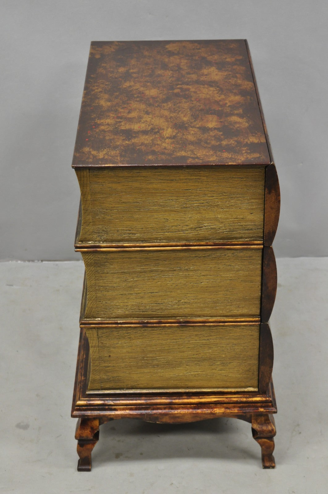 Decorator 3 Drawer Stacked Faux Book Form Italian Side Table w/ Oil Drop Finish